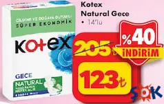 KOTEX NATURAL GECE HİJYENİK PED 14'LÜ fiyat ve kampanya bilgisi
